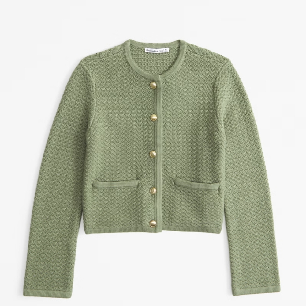 Abercrombie textual crew sweater jacket sage NWT